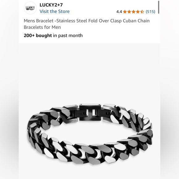Unisex Bracelet -Stainless Steel Fold Over Clasp Cuban Chain - Black and Silver - Picture 1 of 6